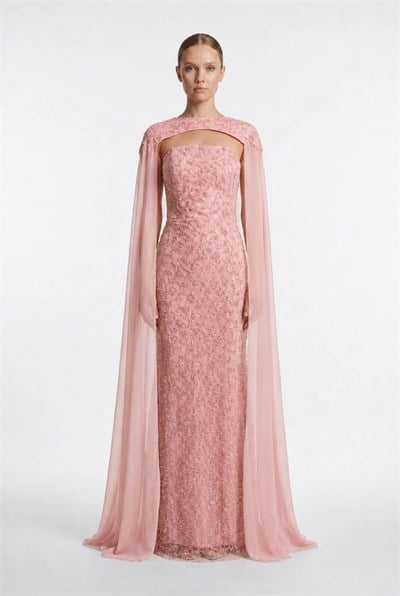 Pembe Pelerinli Pul Payet Abiye