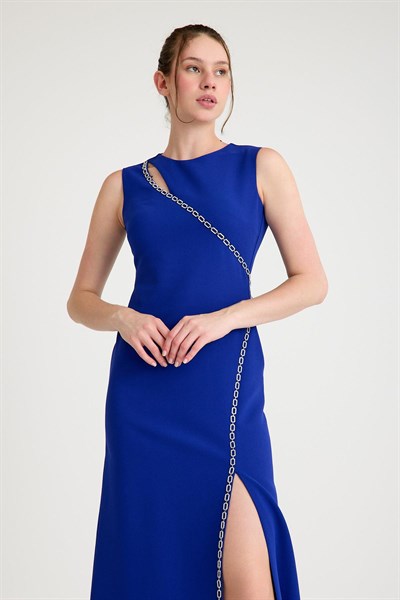 Saks Zincir Detaylı Abiye Elbise