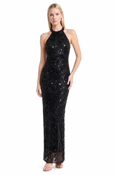 Siyah Halter Yaka Dantel Boncuk İşlemeli Abiye Abiye P-0000019306-SİYAHSYH36