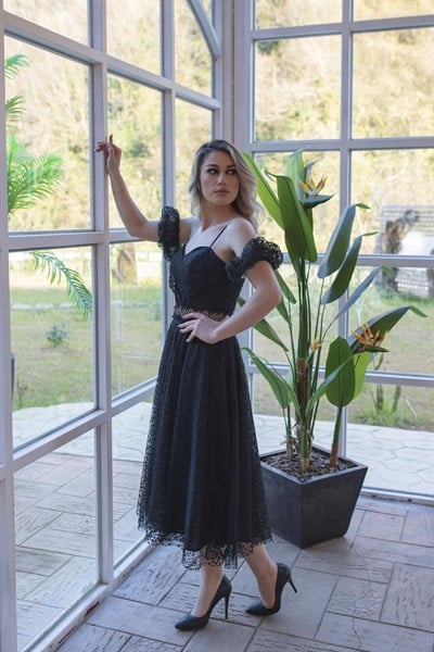 Siyah Kol Detaylı Abiye