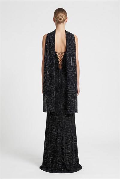 Siyah Taş Detaylı Straplez Abiye