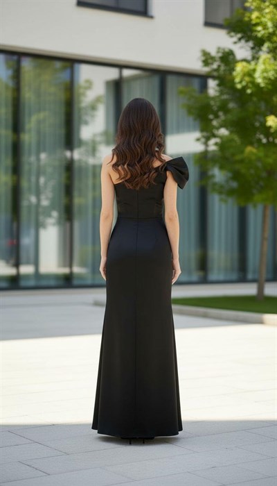 Siyah Tek Omuz Krep Abiye