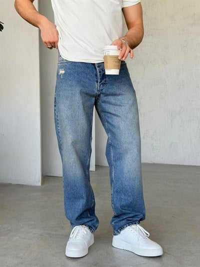 3298 MAVİ YIKAMALI BAGGY KOT PANTOLON