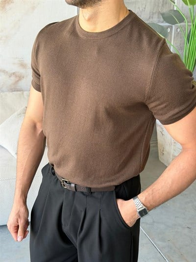 BASIC ÖRME TRİKO M-KAHVERENGİ