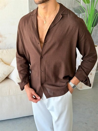 CAMP COLLOR  YAKA DESENLİ GÖMLEK M-KAHVERENGİ