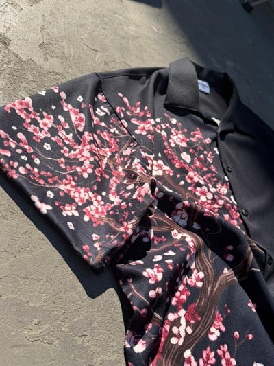 CHERRY BLOSSOM Desenli Dubble Hürrem Kumaş Oversize Gömlek 