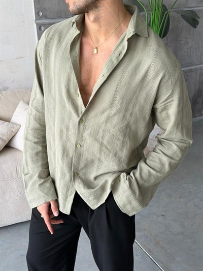 DESENLİ KETEN GÖMLEK HAKİ-V