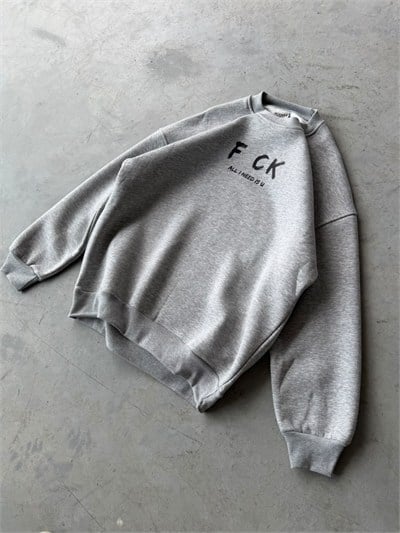 Fck Baskılı Oversize 3 İplik Bisiklet Yaka Sweat Grimelange