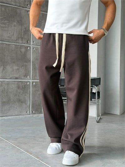 Hasır Şeritli Tasarım Baggy Eşofman W Kahverengi