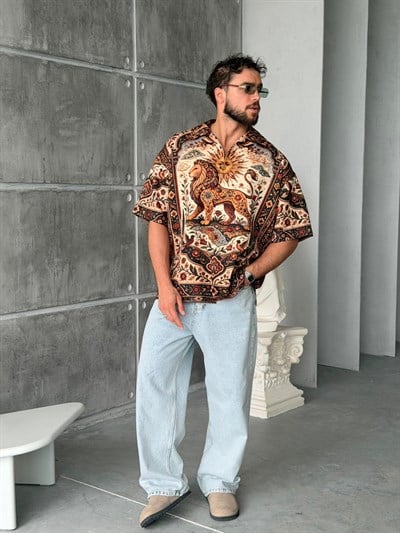 KİNG Desenli Dubble Hürrem Kumaş Oversize Gömlek T