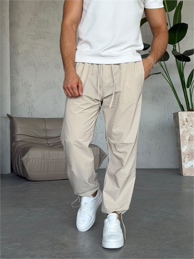 Klips Detaylı Paraşüt Pantolon KREM-W