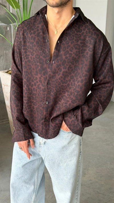 KOYU LEOPAR Desenli Dubble Hürrem Kumaş Oversize Gömlek T