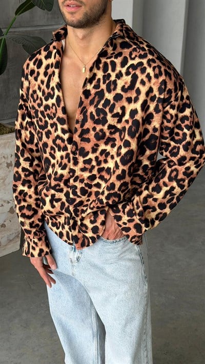 LEOPAR Desenli Dubble Hürrem Kumaş Oversize Gömlek T