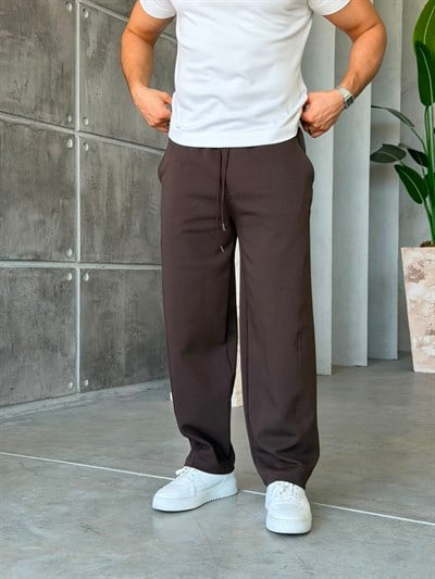 MİNİMAL TASARIM DUBBLE FACE KUMAŞ BAGGY EŞOFMAN A-KAHVERENGİ