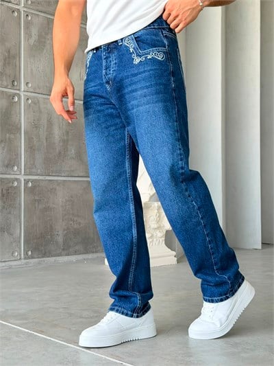 Nakış Detaylı  Baggy Kot Pantolon-W