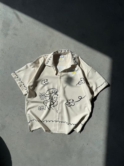 NIENTE2 Desenli Dubble Hürrem Kumaş Oversize Gömlek T