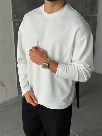 Oversize Basic Modal Kumaş Sweat Beyaz