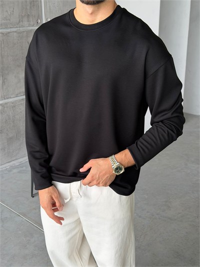Oversize Basic Modal Kumaş Sweat Siyah