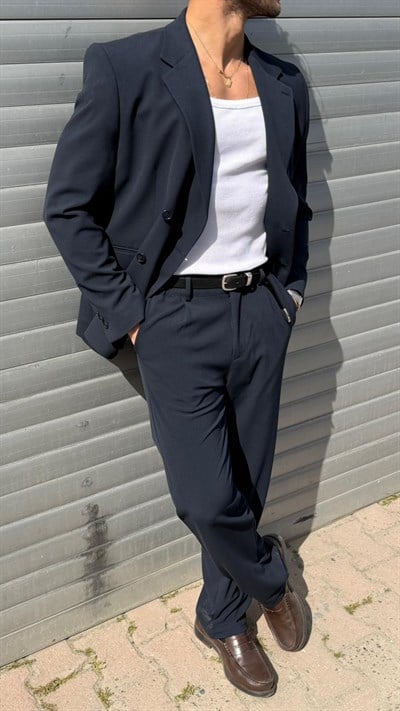 Oversıze Kruvaze Takım Elbise-Lacivert