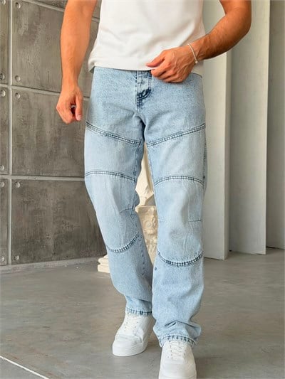 Parça Dikiş Detaylı Kar Yıkama Baggy Kot Pantolon-W