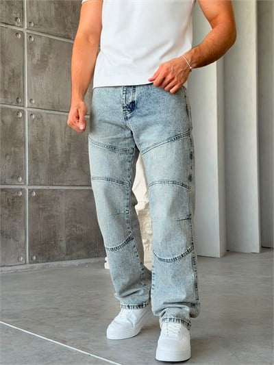 Parça Dikiş Detaylı Yıkamalı Baggy Kot Pantolon-W