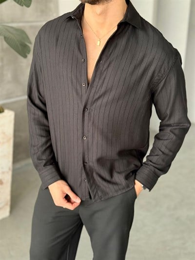 Prestige Çizgili Gömlek K-Siyah