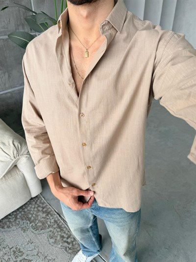 SOFT DOKULU GÖMLEK V-Bej