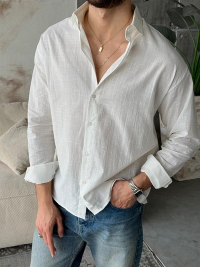 SOFT DOKULU GÖMLEK V-Beyaz