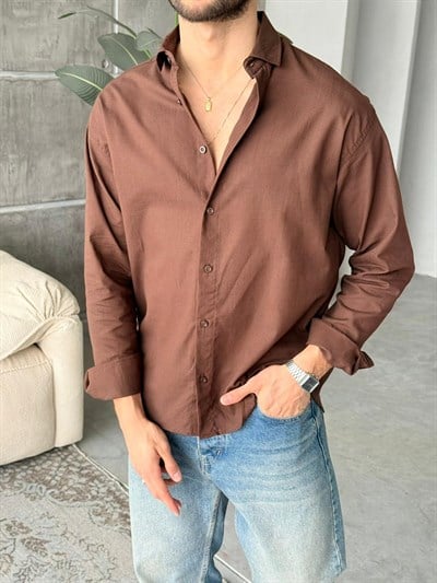 SOFT DOKULU GÖMLEK V-Kahverengi