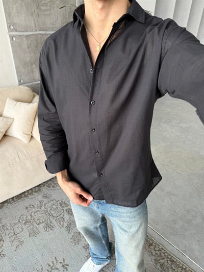 SOFT DOKULU GÖMLEK V-Siyah