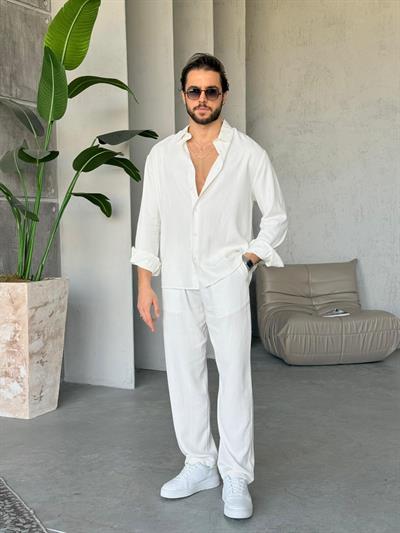 Yıkamalı Modal Kumaş Takım Y - Beyaz