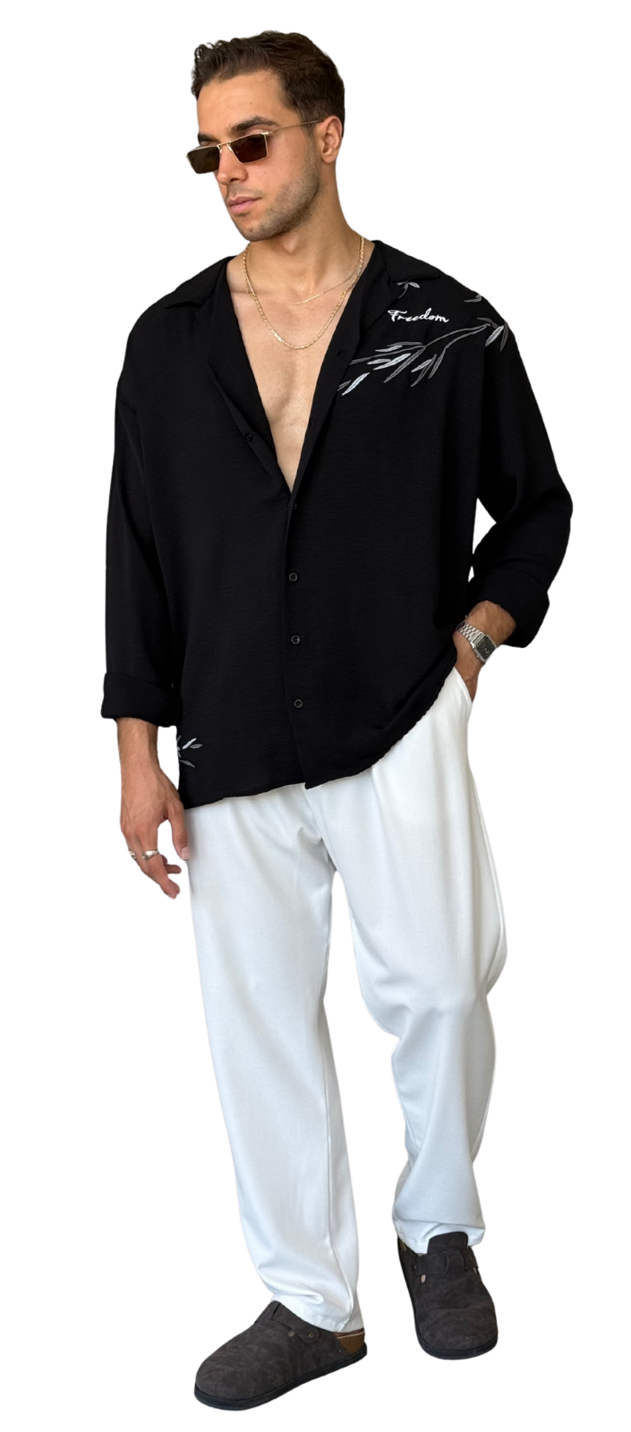 Freedom Nakış Detaylı Oversize Gömlek