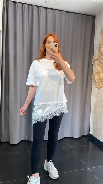 Altı Dantel Asimetrik Tshirt