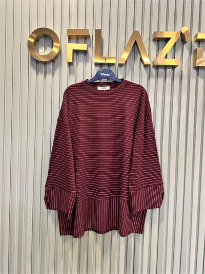 Çizgili Oysho Sweat Bordo 5023