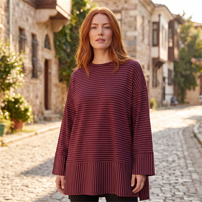 Çizgili Oysho Sweat Bordo 5023