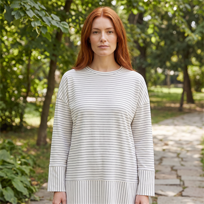 Çizgili Oysho Sweat Ekru 5023