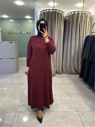 Defrina Boydan Düğmeli Tensel Elbise Bordo 41042