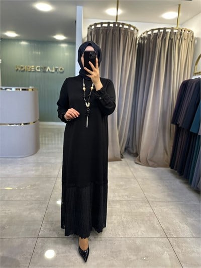 Defrina Dantelli Kolye Dty. Elbise Siyah 41131