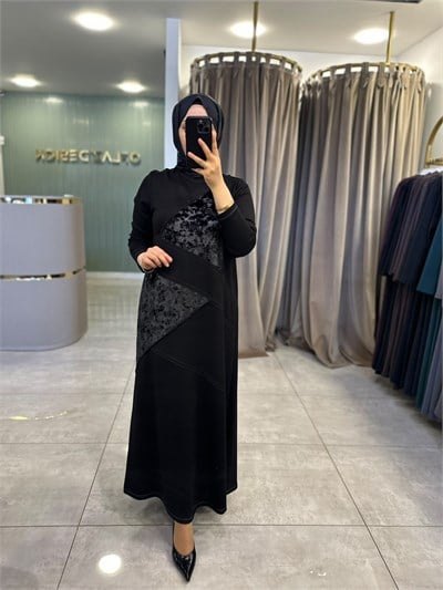 Defrina Kadife Komb. Elbise Siyah 41127