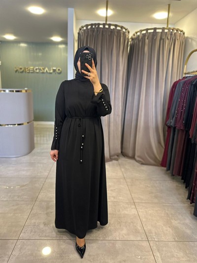 Defrina Kolu Düğme Detaylı Krep Elbise Siyah 41116