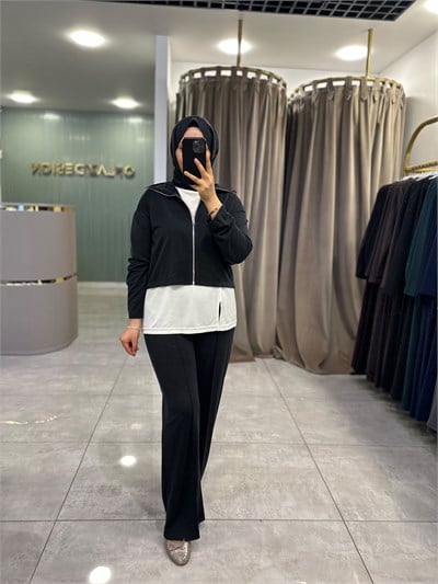 Fermuar Detaylı Basic 3lü Pantolon Takımı Siyah 22918