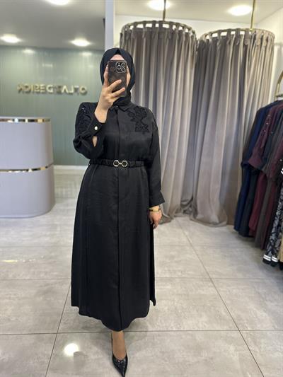 LissMore Boncuk İşlemeli Elbise Siyah 5975