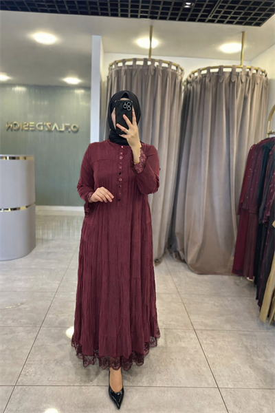 LissMore Dantel Dty. Qupra Elbise Bordo 6275
