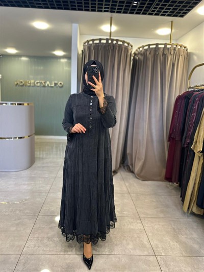 LissMore Dantel Dty. Qupra Elbise Siyah 6275