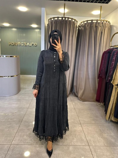 LissMore Dantel Dty. Qupra Elbise Siyah 6275