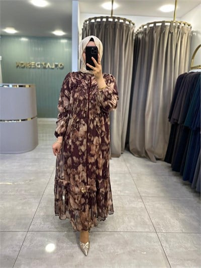 LissMore Desenli Elbise Bordo 6477