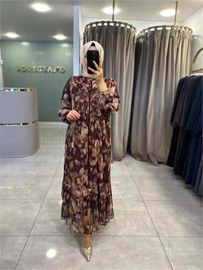 LissMore Desenli Elbise Bordo 6477