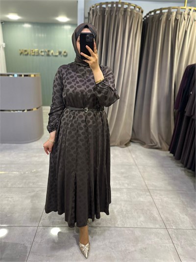LissMore Puantiyeli Elbise Kahverengi 6407