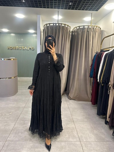 LissMore Qupra Dantel Detaylı Elbise Siyah 6365