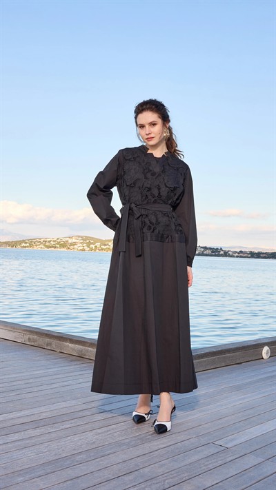 Misswhence Güpürlü V Yaka Elbise Siyah 39803